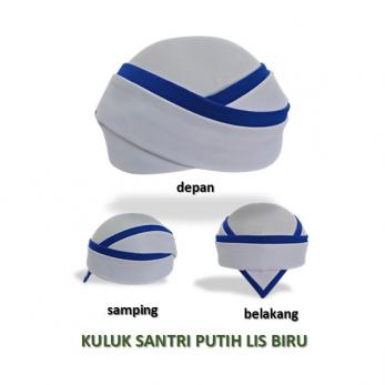 Peci Kuluk Santri Putih Lis Biru. Songkok Sorban | Pusat Songkok Terbaik Dan Berkualitas